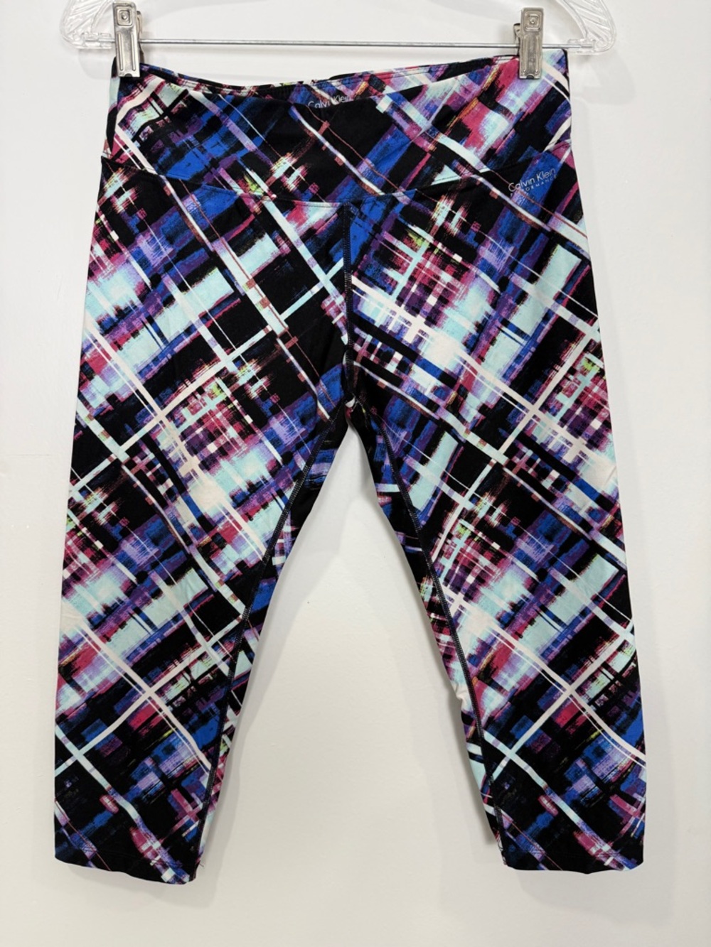 Calvin Klein Girls Multicolor Plaid Capri Leggings - Black, Blue, Purple